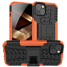 Funda Bumper Silicona y Plastico Mate Carcasa con Soporte A07 para Apple iPhone 15 Plus Naranja