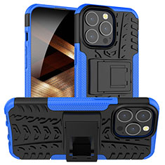 Funda Bumper Silicona y Plastico Mate Carcasa con Soporte A07 para Apple iPhone 15 Pro Azul