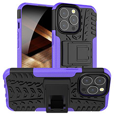 Funda Bumper Silicona y Plastico Mate Carcasa con Soporte A07 para Apple iPhone 15 Pro Max Morado