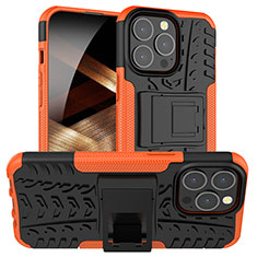 Funda Bumper Silicona y Plastico Mate Carcasa con Soporte A07 para Apple iPhone 15 Pro Max Naranja