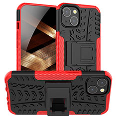 Funda Bumper Silicona y Plastico Mate Carcasa con Soporte A07 para Apple iPhone 15 Rojo