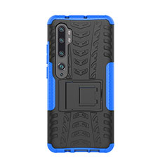 Funda Bumper Silicona y Plastico Mate Carcasa con Soporte D01 para Xiaomi Mi Note 10 Pro Azul