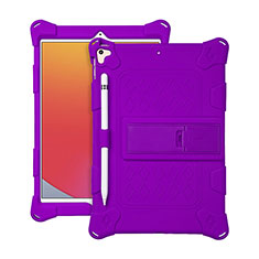 Funda Bumper Silicona y Plastico Mate Carcasa con Soporte H01 para Apple iPad 10.2 (2020) Morado