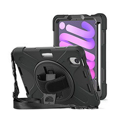 Funda Bumper Silicona y Plastico Mate Carcasa con Soporte H01 para Apple iPad Mini 6 Negro