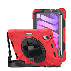 Funda Bumper Silicona y Plastico Mate Carcasa con Soporte H01 para Apple iPad Mini 6 Rojo