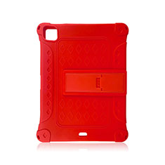 Funda Bumper Silicona y Plastico Mate Carcasa con Soporte H01 para Apple iPad Pro 11 (2021) Rojo