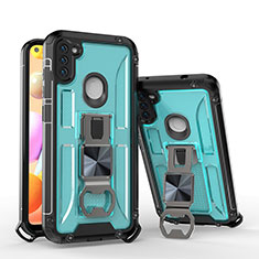 Funda Bumper Silicona y Plastico Mate Carcasa con Soporte H01 para Samsung Galaxy A11 Azul Cielo