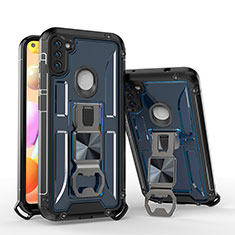 Funda Bumper Silicona y Plastico Mate Carcasa con Soporte H01 para Samsung Galaxy M11 Azul