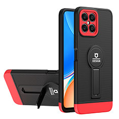 Funda Bumper Silicona y Plastico Mate Carcasa con Soporte H01P para Huawei Honor X8 4G Rojo y Negro