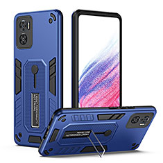 Funda Bumper Silicona y Plastico Mate Carcasa con Soporte H01P para Motorola Moto E22i Azul