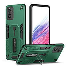 Funda Bumper Silicona y Plastico Mate Carcasa con Soporte H01P para Motorola Moto E22i Verde