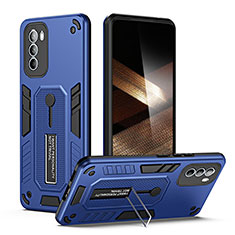Funda Bumper Silicona y Plastico Mate Carcasa con Soporte H01P para Motorola Moto G31 Azul