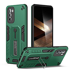 Funda Bumper Silicona y Plastico Mate Carcasa con Soporte H01P para Motorola Moto G31 Verde