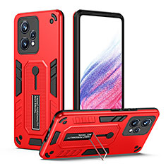 Funda Bumper Silicona y Plastico Mate Carcasa con Soporte H01P para Realme 9 5G Rojo