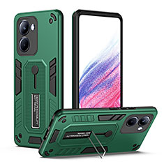 Funda Bumper Silicona y Plastico Mate Carcasa con Soporte H01P para Realme C33 Verde