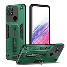 Funda Bumper Silicona y Plastico Mate Carcasa con Soporte H01P para Realme Narzo 50A Verde