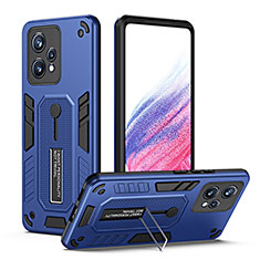 Funda Bumper Silicona y Plastico Mate Carcasa con Soporte H01P para Realme Q5 5G Azul