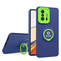 Funda Bumper Silicona y Plastico Mate Carcasa con Soporte H01P para Xiaomi Mi 11T 5G Azul