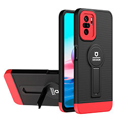 Funda Bumper Silicona y Plastico Mate Carcasa con Soporte H01P para Xiaomi Poco M5S Rojo y Negro