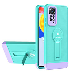 Funda Bumper Silicona y Plastico Mate Carcasa con Soporte H01P para Xiaomi Redmi Note 11 Pro 4G Cian