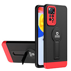 Funda Bumper Silicona y Plastico Mate Carcasa con Soporte H01P para Xiaomi Redmi Note 11 Pro 4G Rojo y Negro