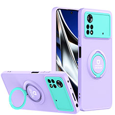 Funda Bumper Silicona y Plastico Mate Carcasa con Soporte H01P para Xiaomi Redmi Note 11E Pro 5G Morado