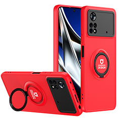 Funda Bumper Silicona y Plastico Mate Carcasa con Soporte H01P para Xiaomi Redmi Note 11E Pro 5G Rojo y Negro