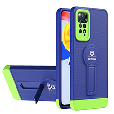 Funda Bumper Silicona y Plastico Mate Carcasa con Soporte H01P para Xiaomi Redmi Note 11S 4G Azul