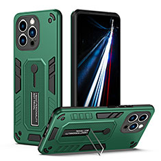 Funda Bumper Silicona y Plastico Mate Carcasa con Soporte H01X para Apple iPhone 13 Pro Max Verde