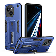 Funda Bumper Silicona y Plastico Mate Carcasa con Soporte H01X para Apple iPhone 14 Azul