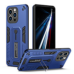 Funda Bumper Silicona y Plastico Mate Carcasa con Soporte H01X para Apple iPhone 14 Pro Azul