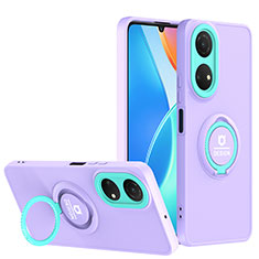 Funda Bumper Silicona y Plastico Mate Carcasa con Soporte H02P para Huawei Honor X7 Morado