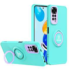 Funda Bumper Silicona y Plastico Mate Carcasa con Soporte H02P para Xiaomi Redmi Note 11 4G (2022) Cian