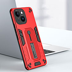 Funda Bumper Silicona y Plastico Mate Carcasa con Soporte H02X para Apple iPhone 13 Rojo