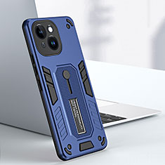 Funda Bumper Silicona y Plastico Mate Carcasa con Soporte H02X para Apple iPhone 14 Azul