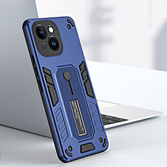 Funda Bumper Silicona y Plastico Mate Carcasa con Soporte H02X para Apple iPhone 14 Plus Azul