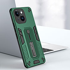 Funda Bumper Silicona y Plastico Mate Carcasa con Soporte H02X para Apple iPhone 14 Plus Verde