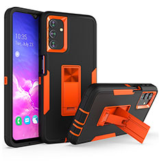 Funda Bumper Silicona y Plastico Mate Carcasa con Soporte J01S para Samsung Galaxy A04s Naranja