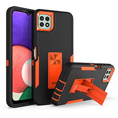 Funda Bumper Silicona y Plastico Mate Carcasa con Soporte J01S para Samsung Galaxy A22 5G Naranja