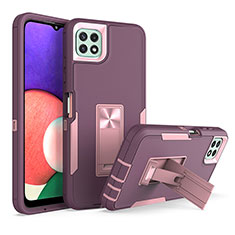 Funda Bumper Silicona y Plastico Mate Carcasa con Soporte J01S para Samsung Galaxy A22s 5G Morado