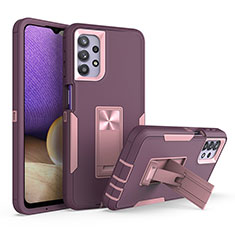 Funda Bumper Silicona y Plastico Mate Carcasa con Soporte J01S para Samsung Galaxy A32 4G Morado