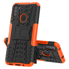 Funda Bumper Silicona y Plastico Mate Carcasa con Soporte J01X para Samsung Galaxy A11 Naranja