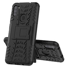 Funda Bumper Silicona y Plastico Mate Carcasa con Soporte J01X para Samsung Galaxy A11 Negro