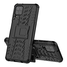 Funda Bumper Silicona y Plastico Mate Carcasa con Soporte J01X para Samsung Galaxy A12 Nacho Negro