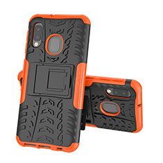 Funda Bumper Silicona y Plastico Mate Carcasa con Soporte J01X para Samsung Galaxy A20e Naranja