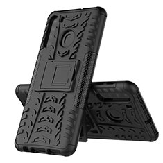 Funda Bumper Silicona y Plastico Mate Carcasa con Soporte J01X para Samsung Galaxy A21 Negro