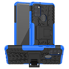 Funda Bumper Silicona y Plastico Mate Carcasa con Soporte J01X para Samsung Galaxy A21s Azul