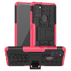 Funda Bumper Silicona y Plastico Mate Carcasa con Soporte J01X para Samsung Galaxy A21s Rosa Roja