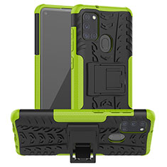 Funda Bumper Silicona y Plastico Mate Carcasa con Soporte J01X para Samsung Galaxy A21s Verde