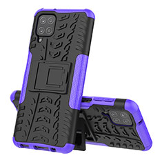 Funda Bumper Silicona y Plastico Mate Carcasa con Soporte J01X para Samsung Galaxy F12 Morado